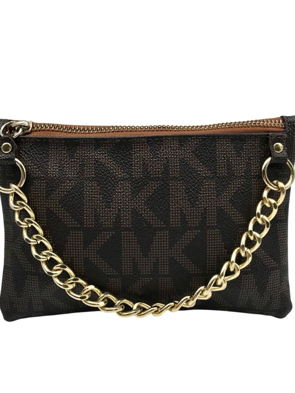 Michael Kors Brown Coated Canvas Monogram Chain Belt Bag